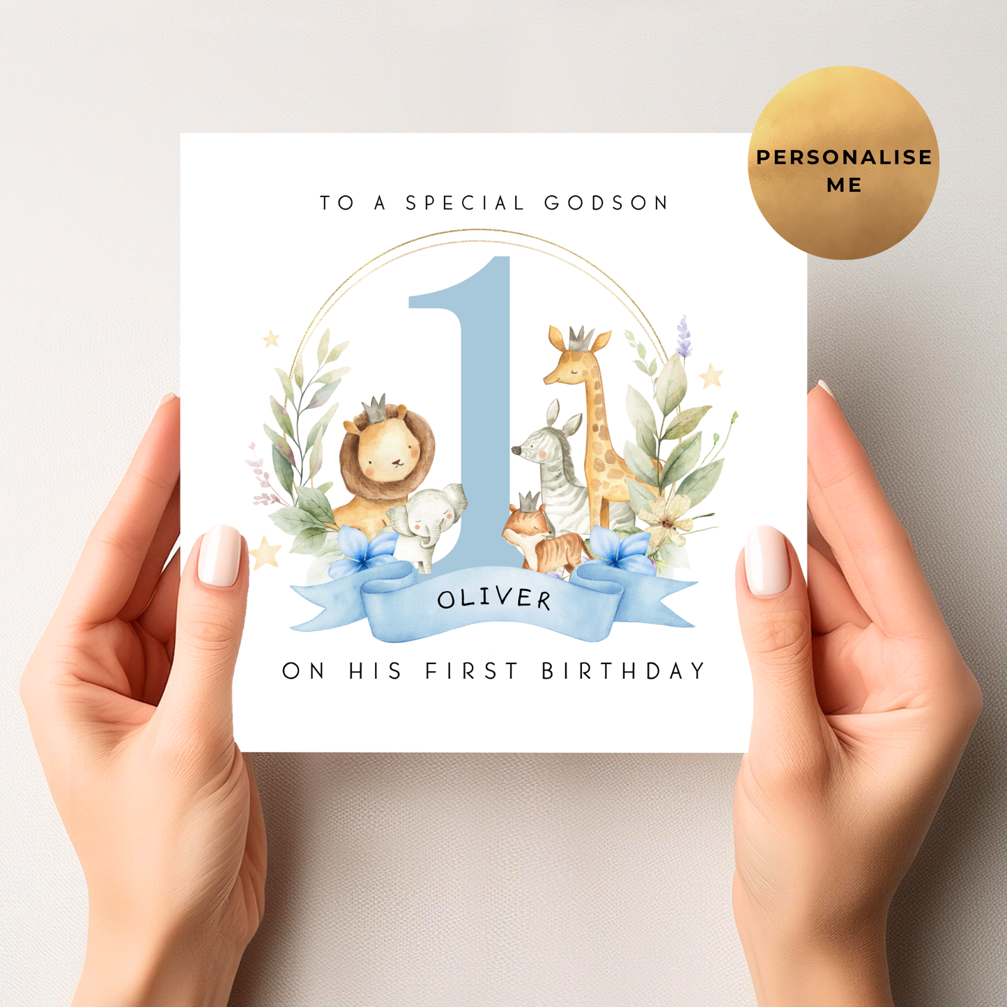 Safari First Birthday Card For Boy