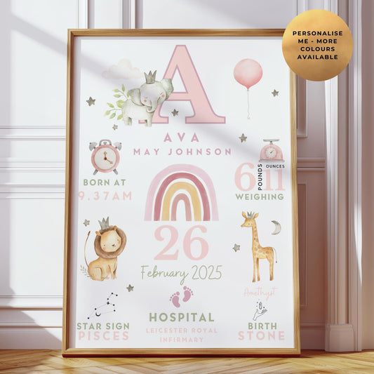 Safari New Baby Birth Details Print
