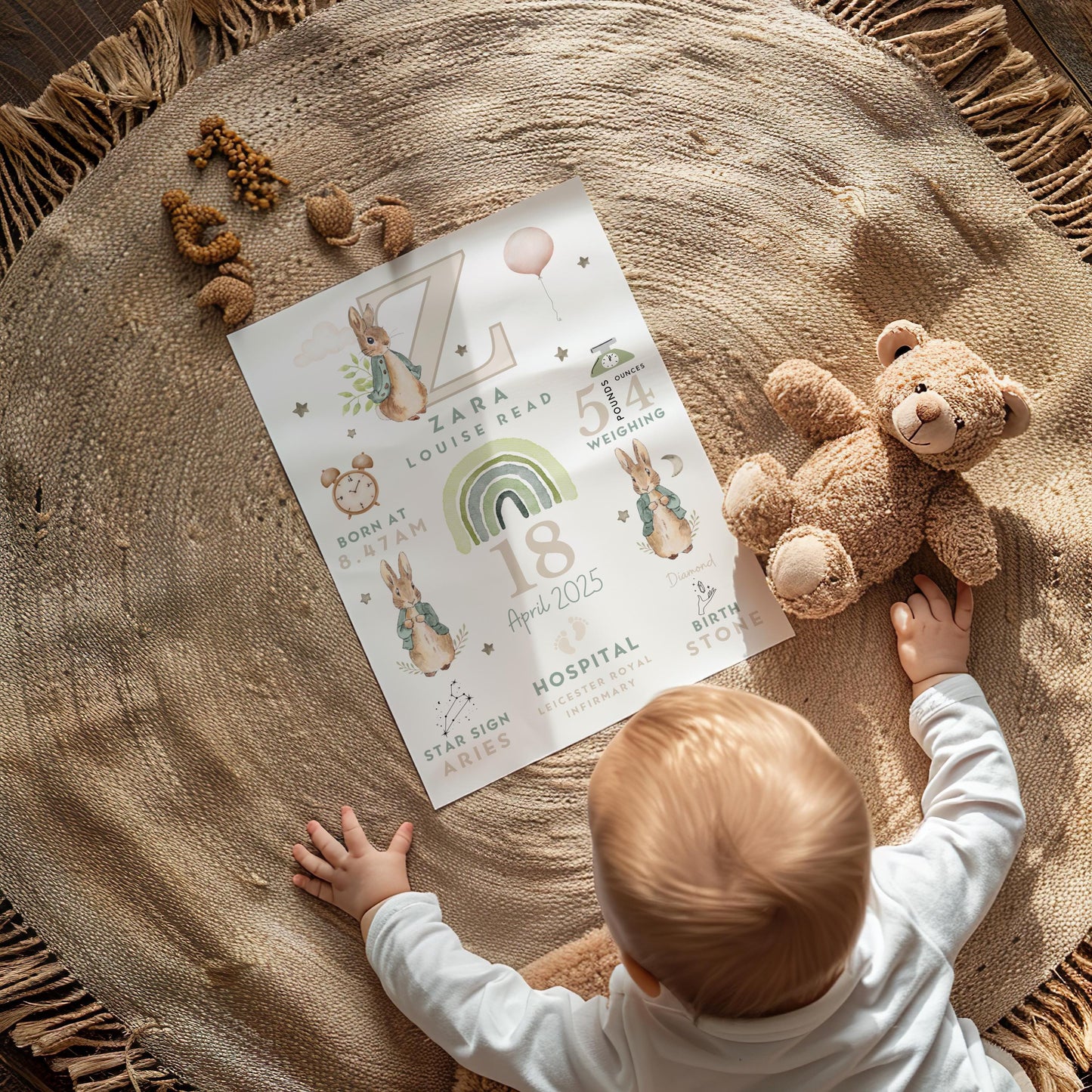 Peter Rabbit New Baby Birth Details Print