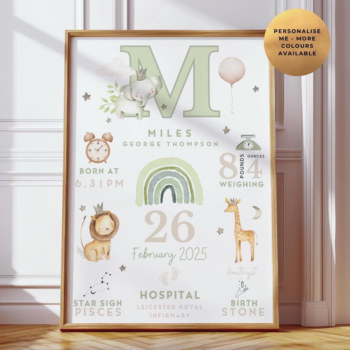 Safari New Baby Birth Details Print