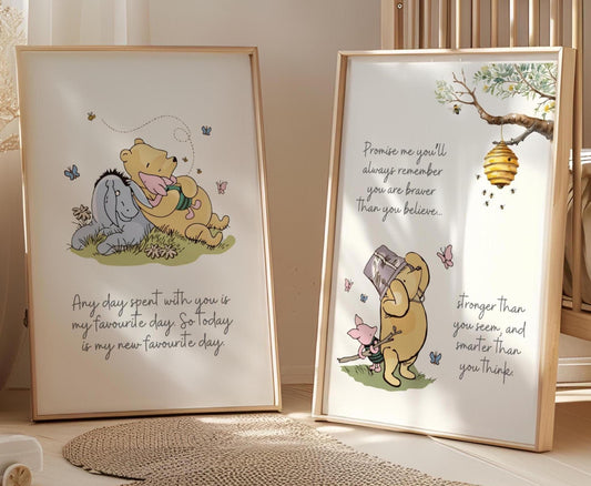 2x Winnie The Pooh Nursery Prints