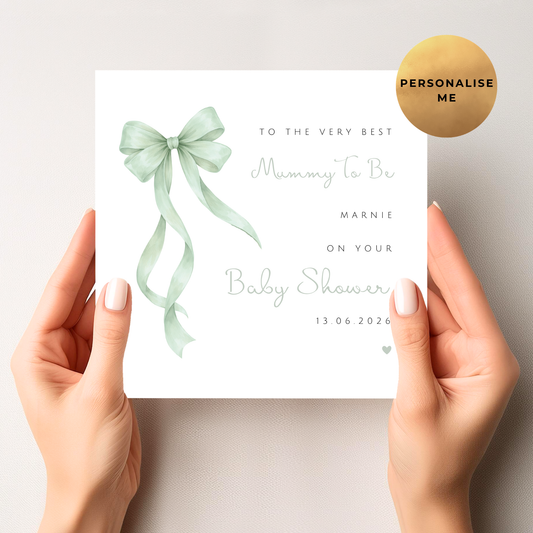 Gender Neutral Green Ribbon Baby Shower Card