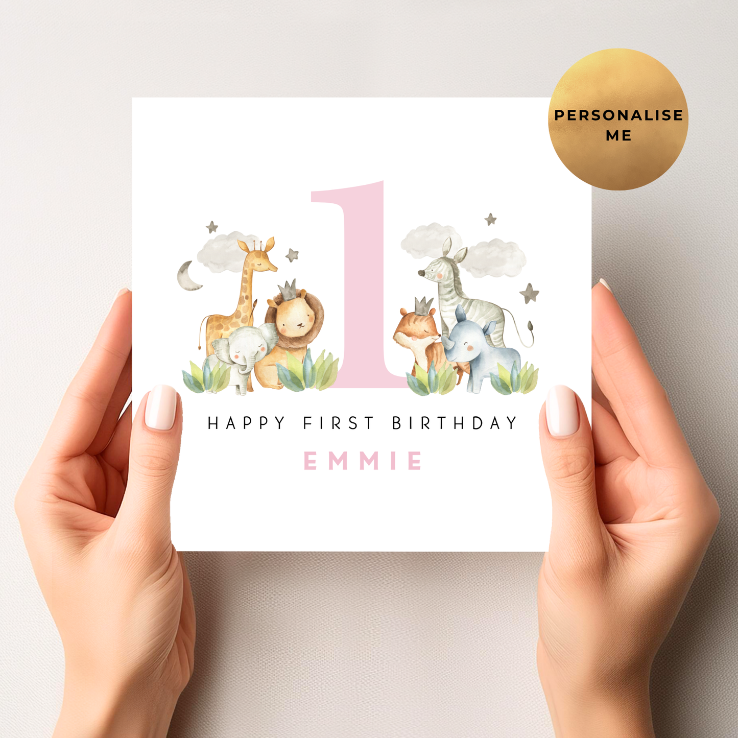 Safari First Birthday Card For Little Girl