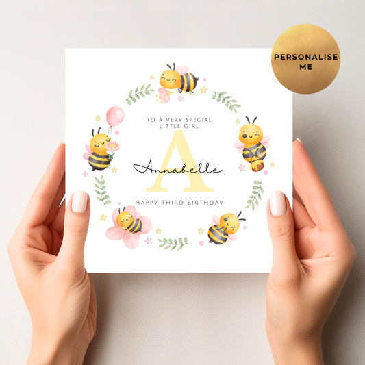 Bee Birthday Card For Little Girl