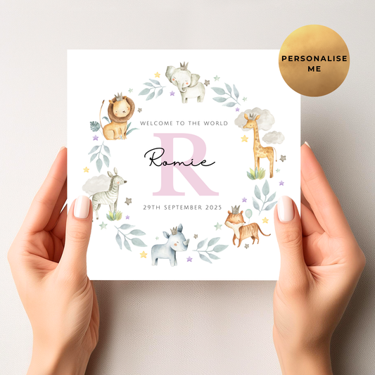 Safari New Baby Card For Little Girl