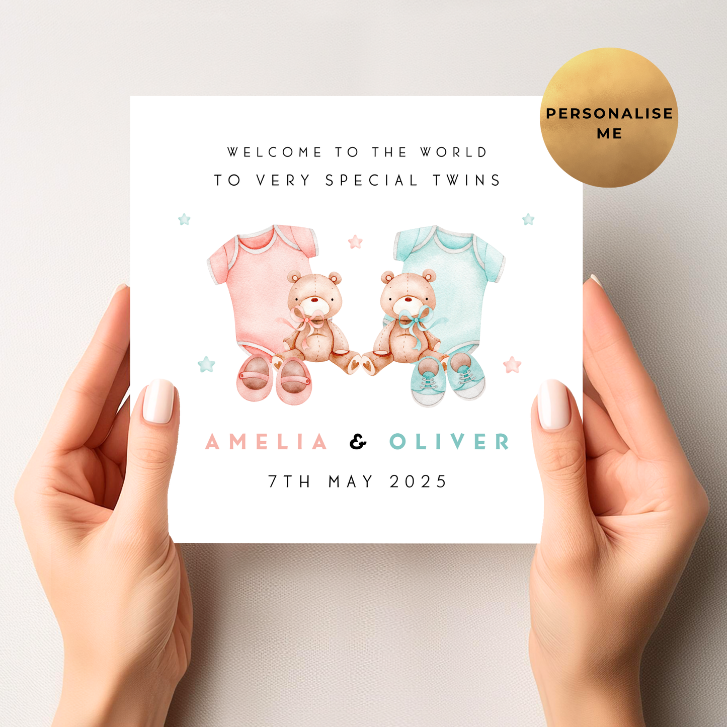 New Baby Card For Boy & Girl Twins
