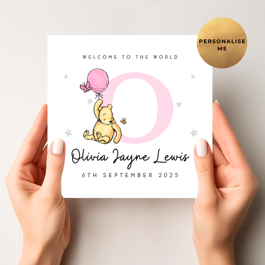 Winnie The Pooh New Baby Card For Little Girl