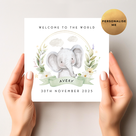 Elephant Unisex New Baby Card