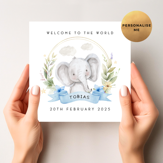 Elephant New Baby Card For Little Boy