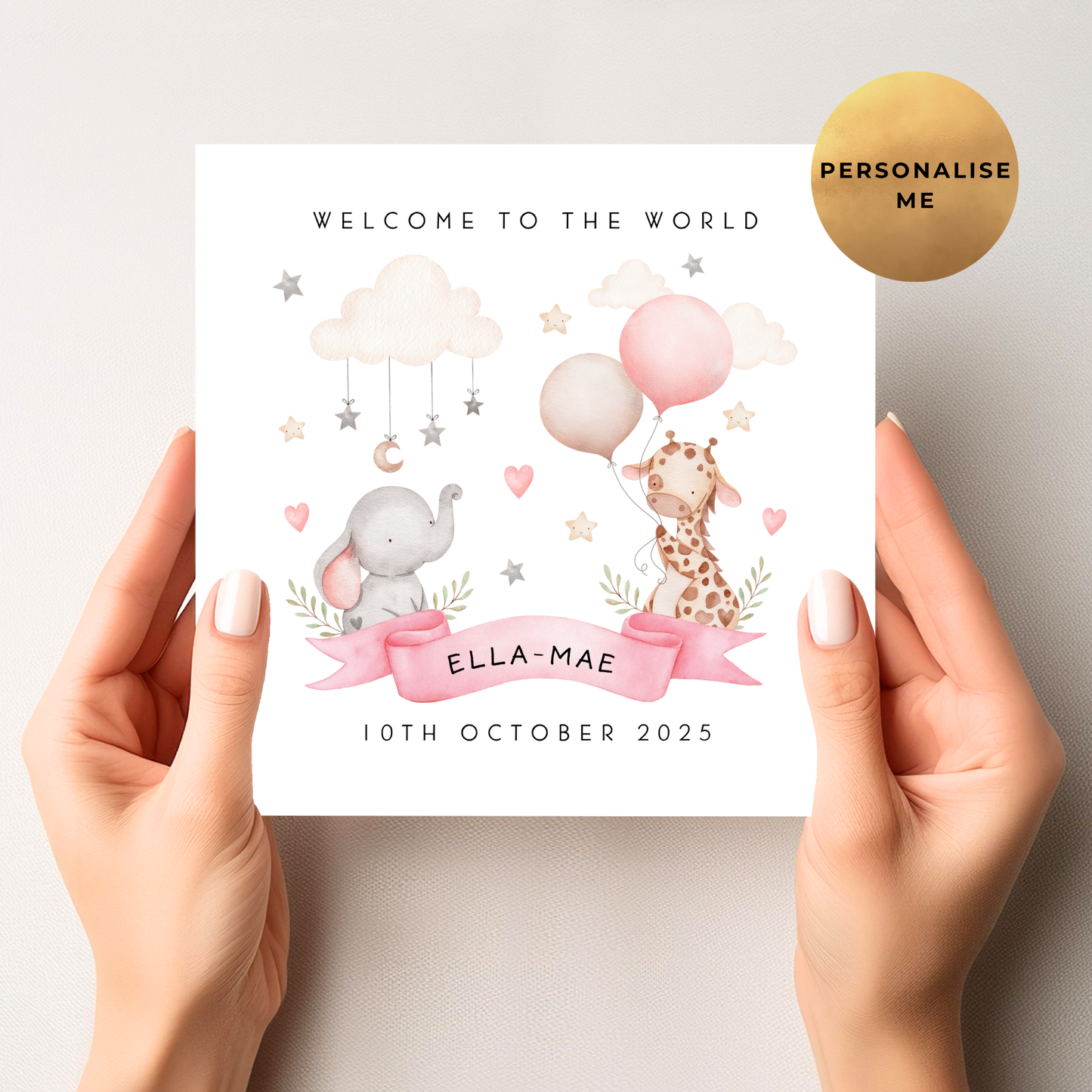 Safari New Baby Card For Little Girl