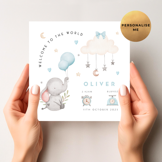 Birth Details New Baby Card For Little Boy