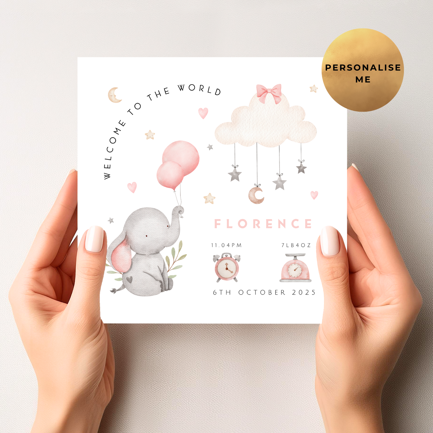 Birth Details New Baby Card For Little Girl