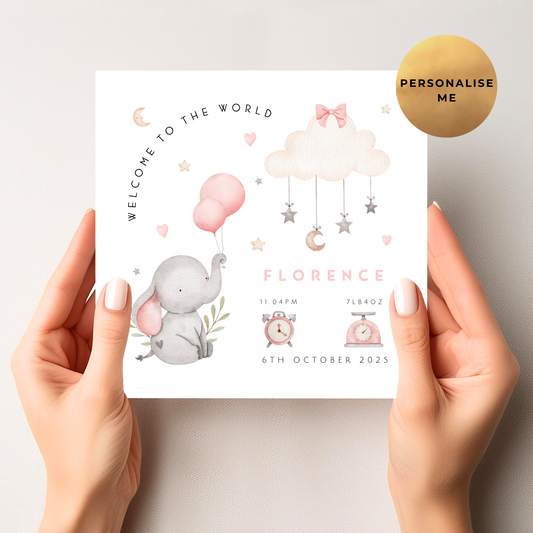 Birth Details New Baby Card For Little Girl