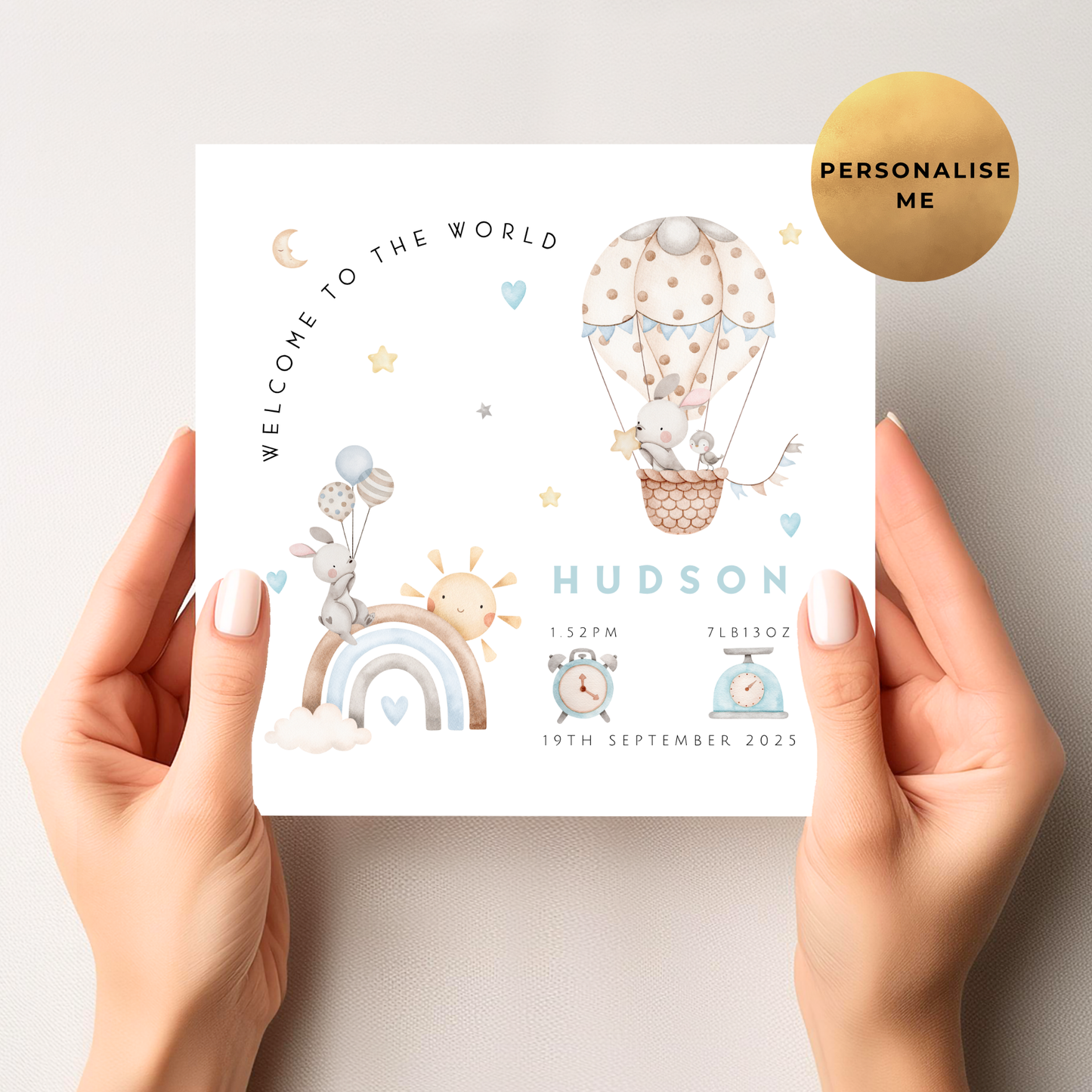 Birth Details New Baby Card For Little Boy