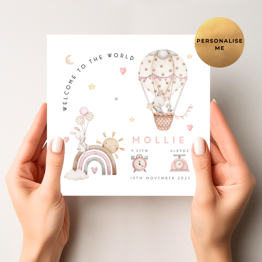 Birth Details New Baby Card For Little Girl