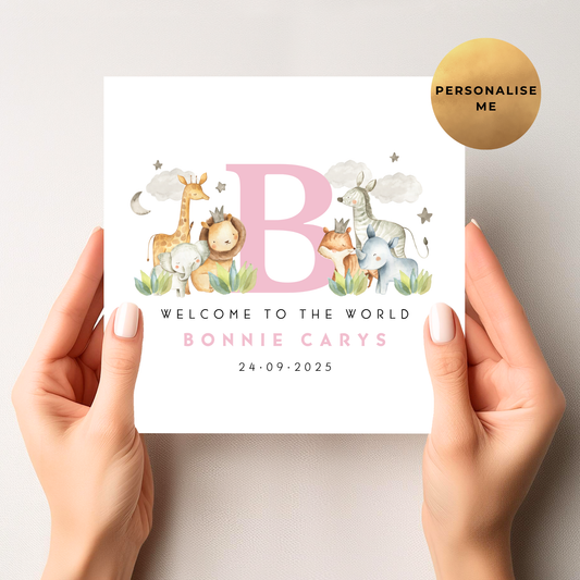 Safari New Baby Card For Little Girl