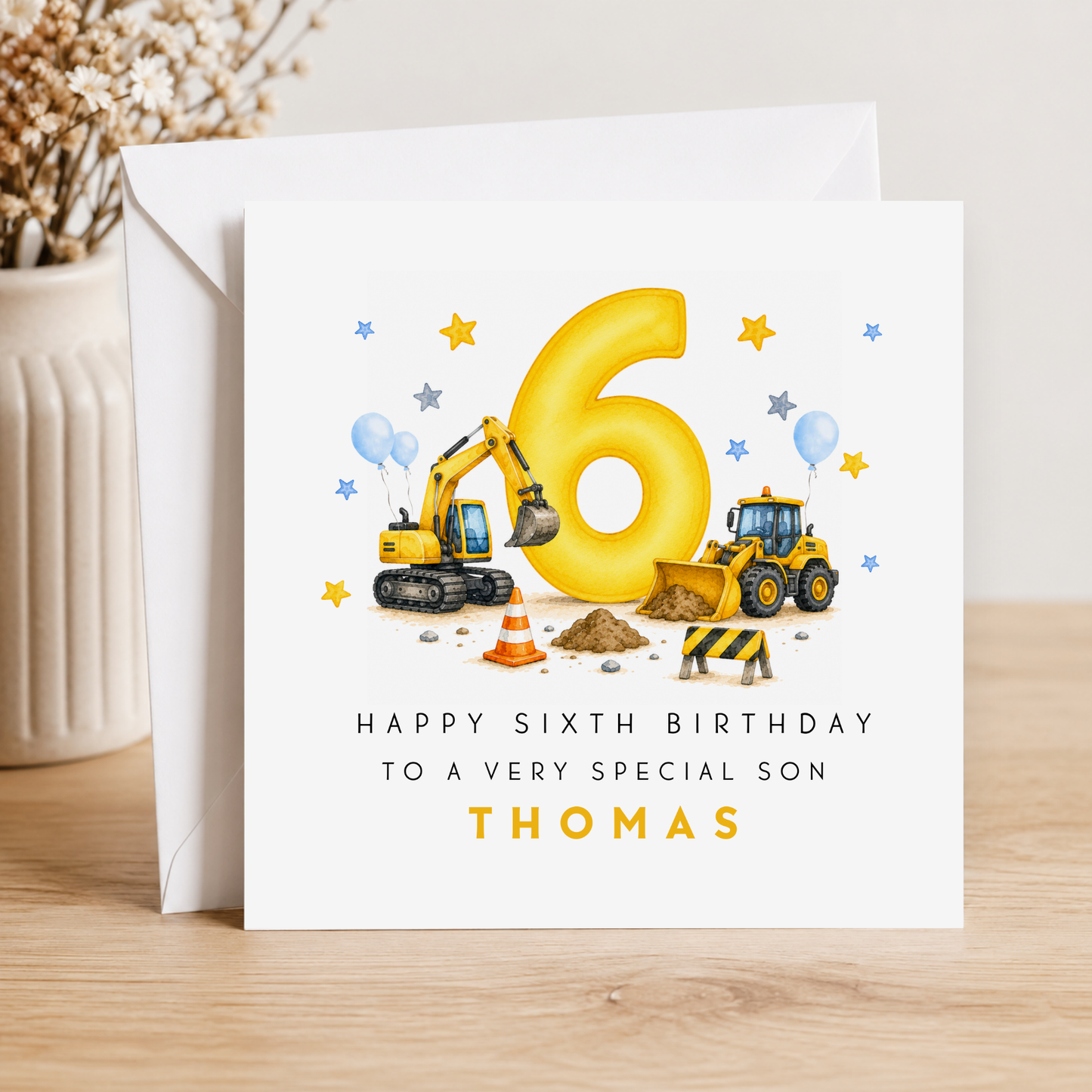 Construction 6th Birthday Card