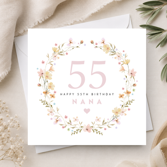 Floral 55th Birthday Card