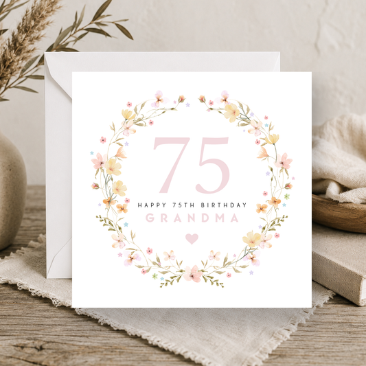 Floral 75th Birthday Card