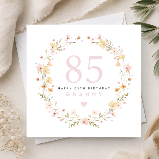 Floral 85th Birthday Card
