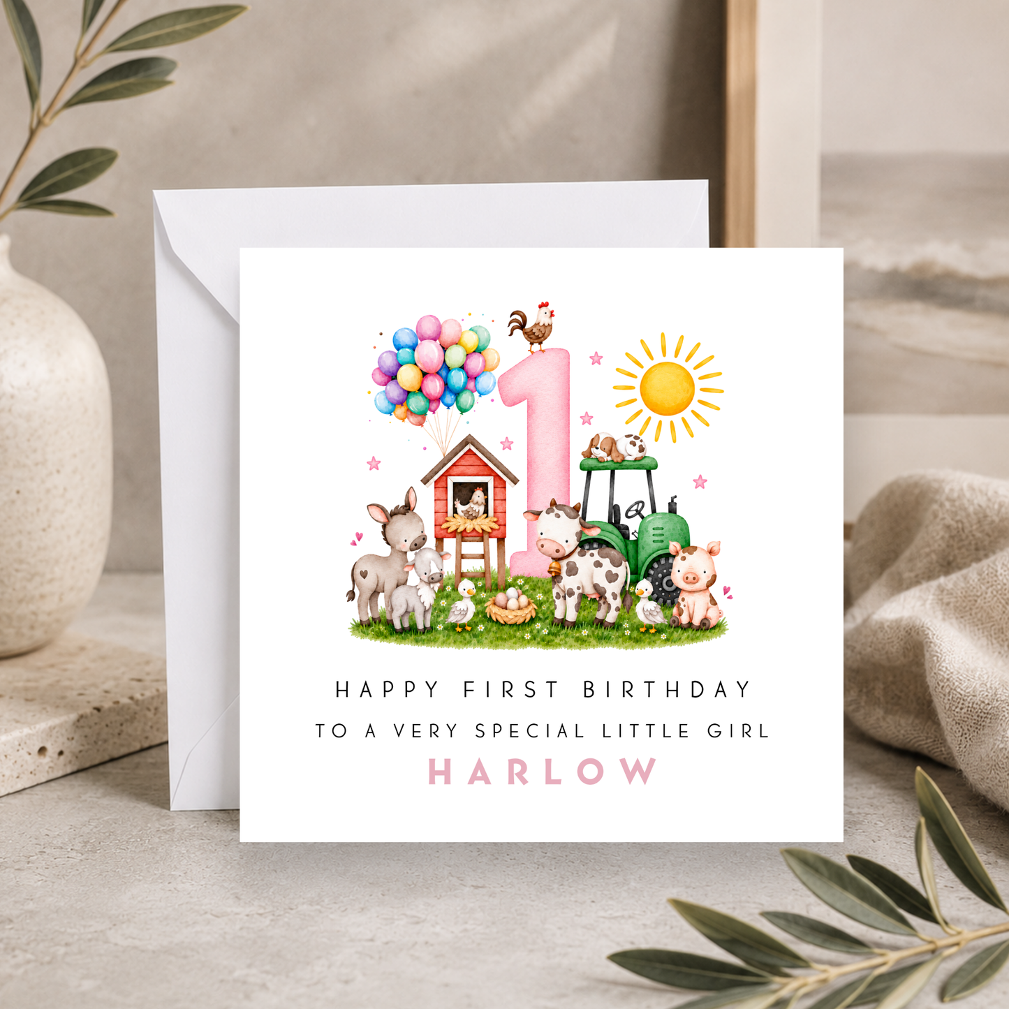 Farm Yard Birthday Card For Little Girl
