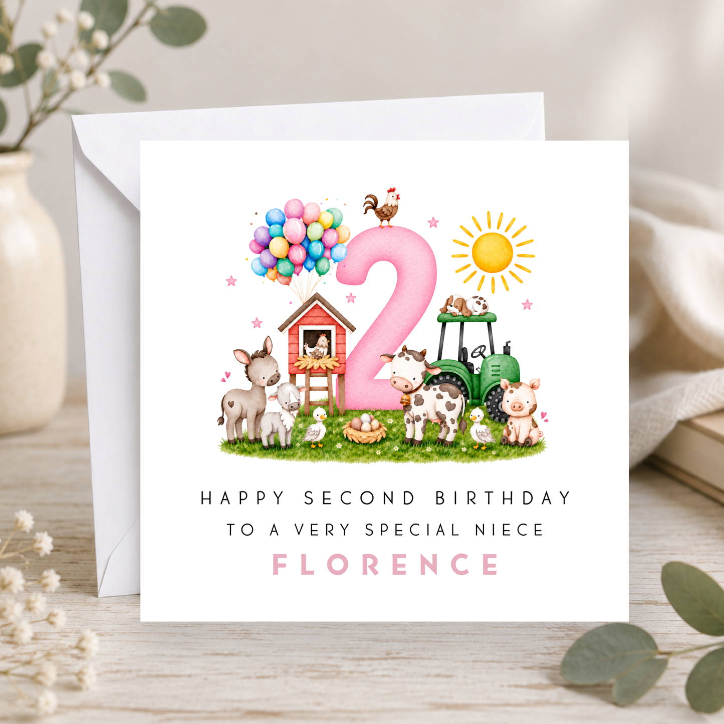 Farm Yard Birthday Card For Little Girl