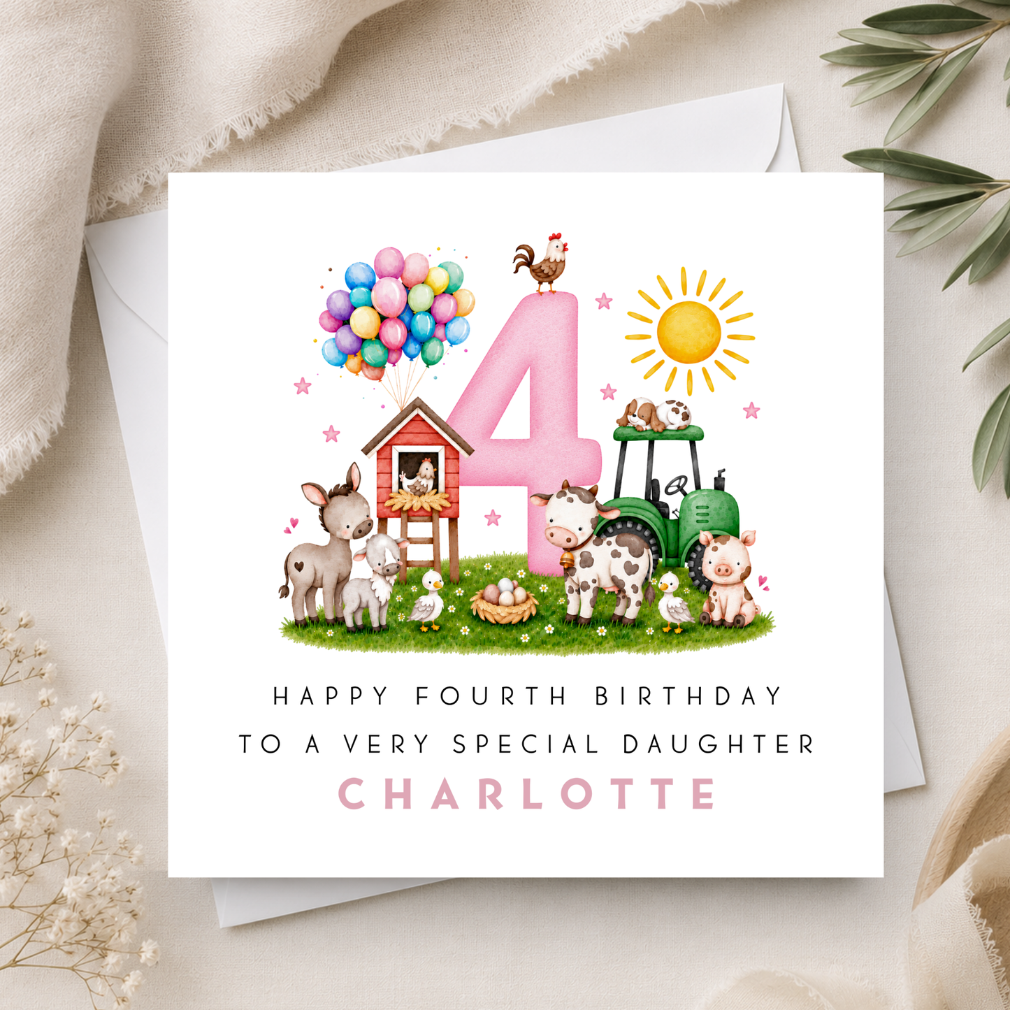 Farm Yard Birthday Card For Little Girl