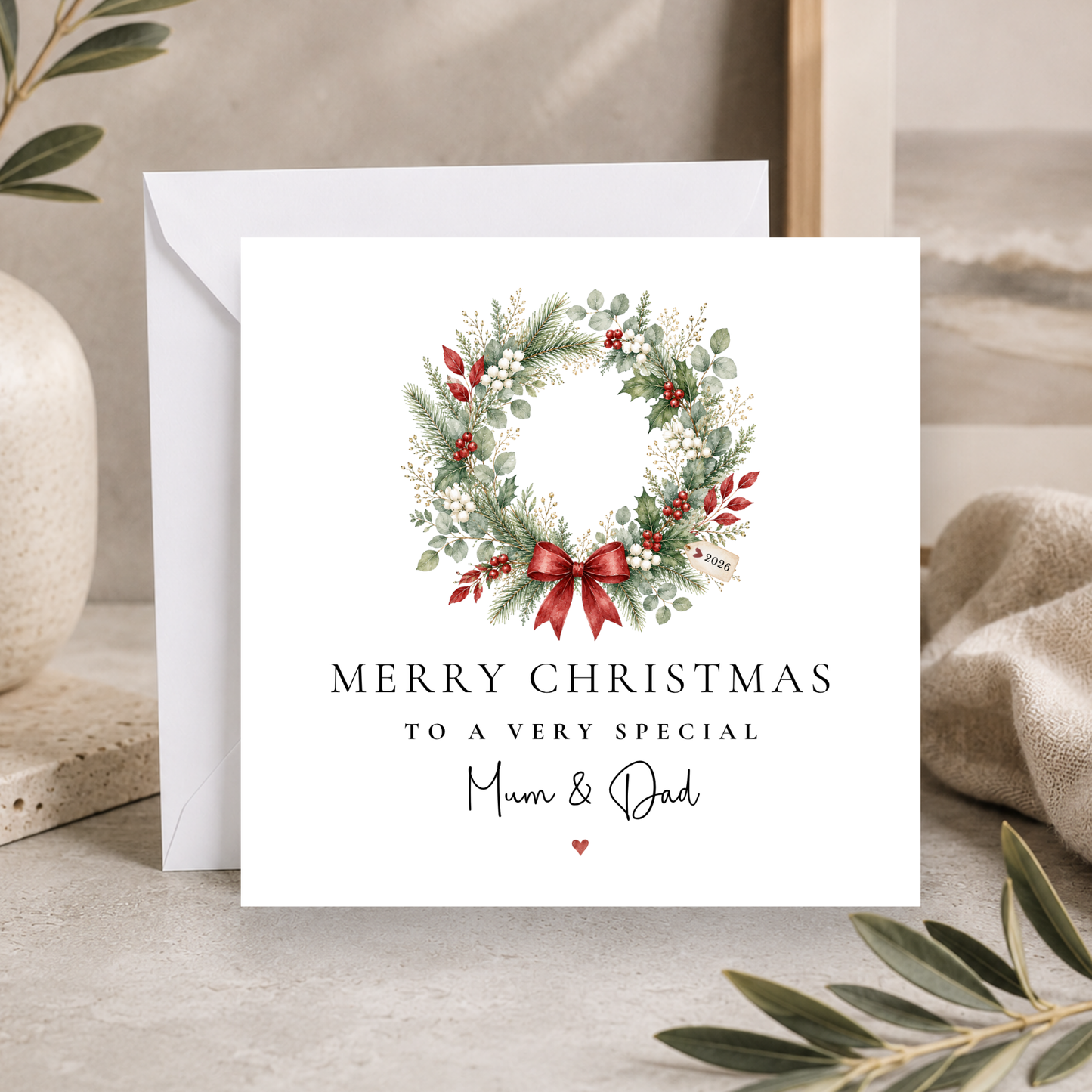 Wreath Christmas Card For Mum & Dad