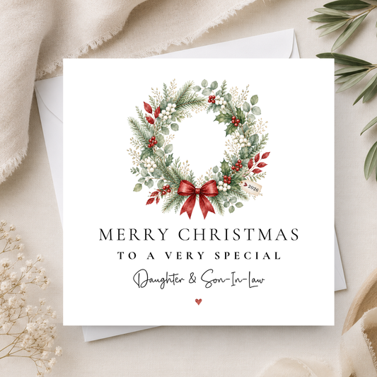 Wreath Christmas Card For Daughter & Son-In-Law