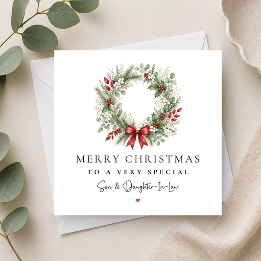 Wreath Christmas Card For Son & Daughter-In-Law