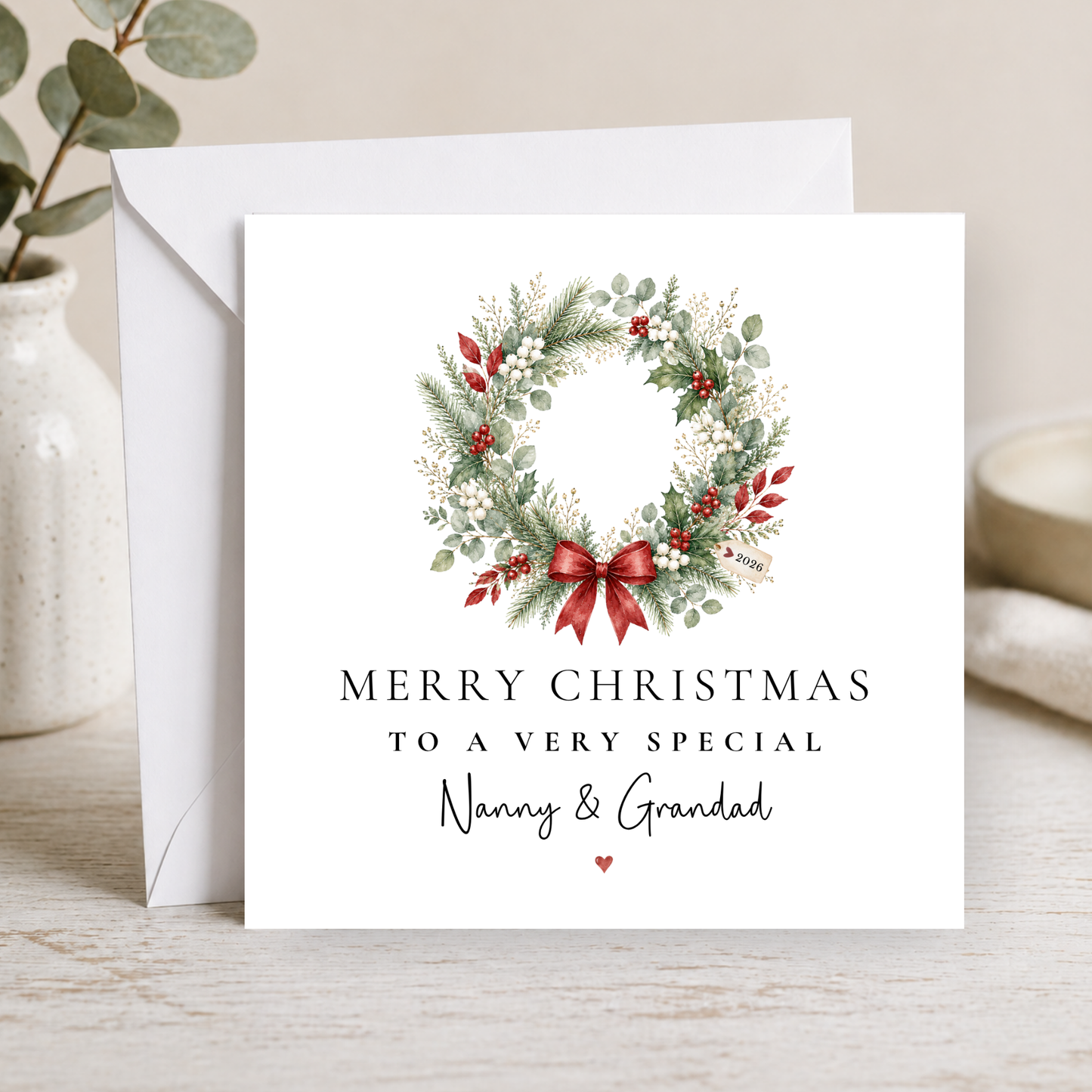 Wreath Christmas Card For Nanny & Grandad