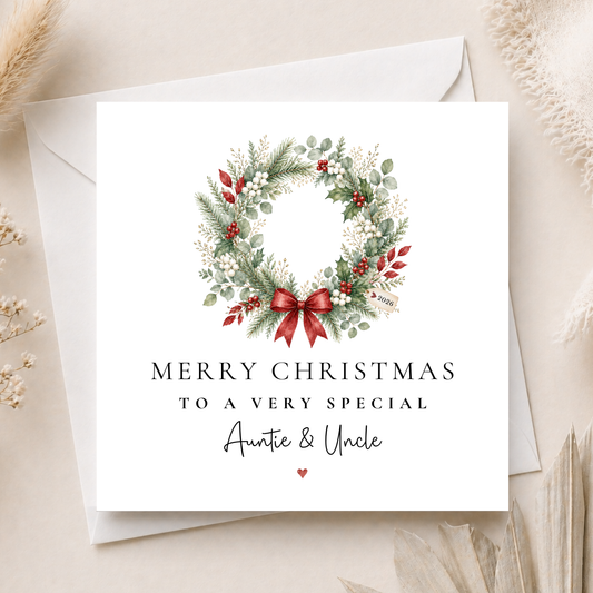 Wreath Christmas Card For Auntie & Uncle