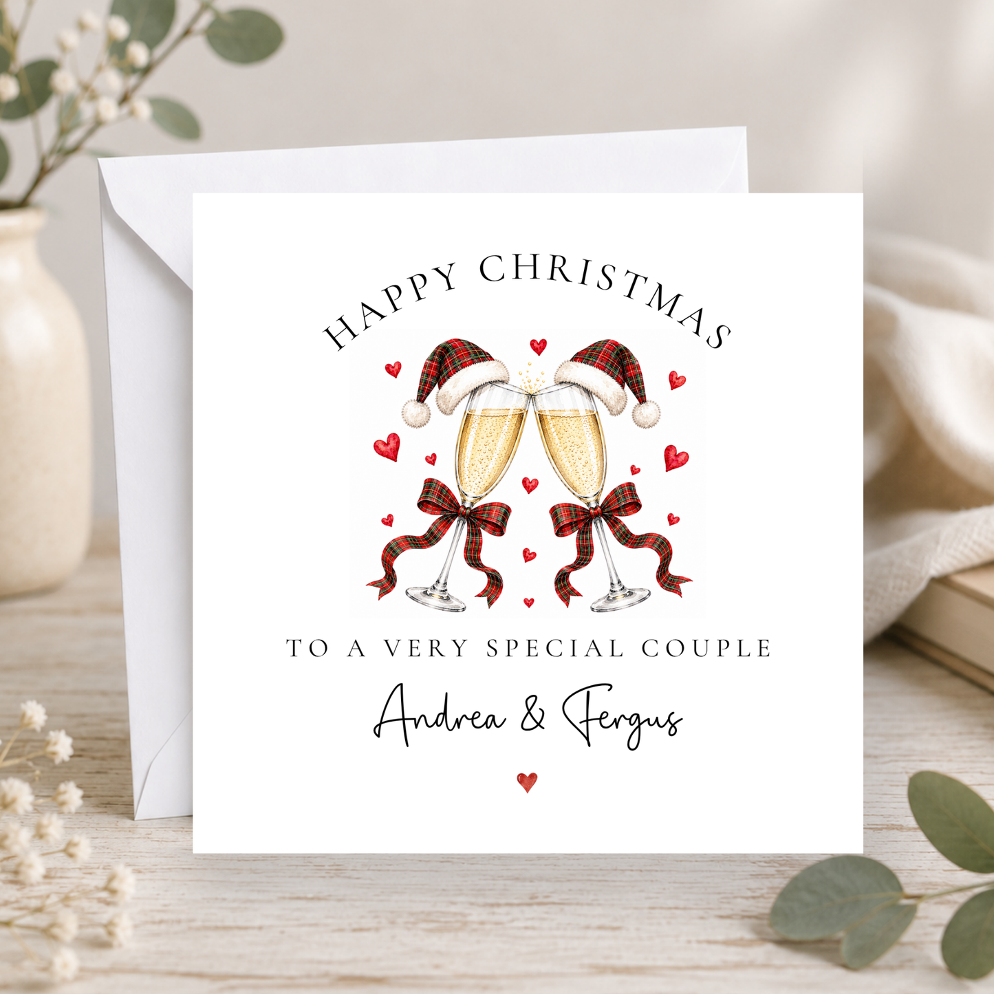 Tartan Champagne Christmas Card