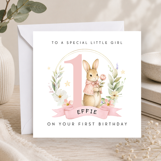 Woodland Bunny First Birthday Card