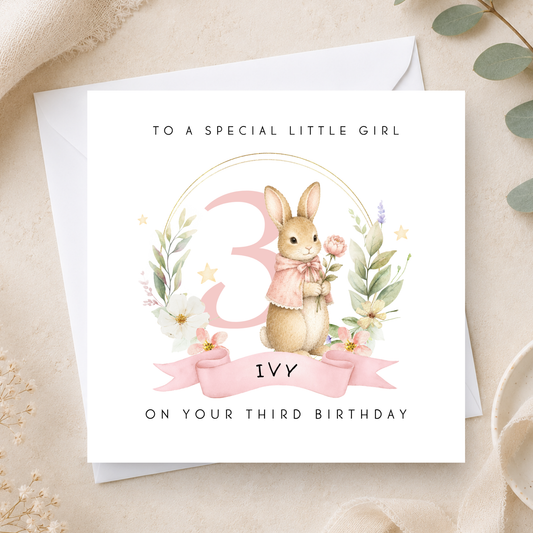 Bunny Rabbit 3rd Birthday Card