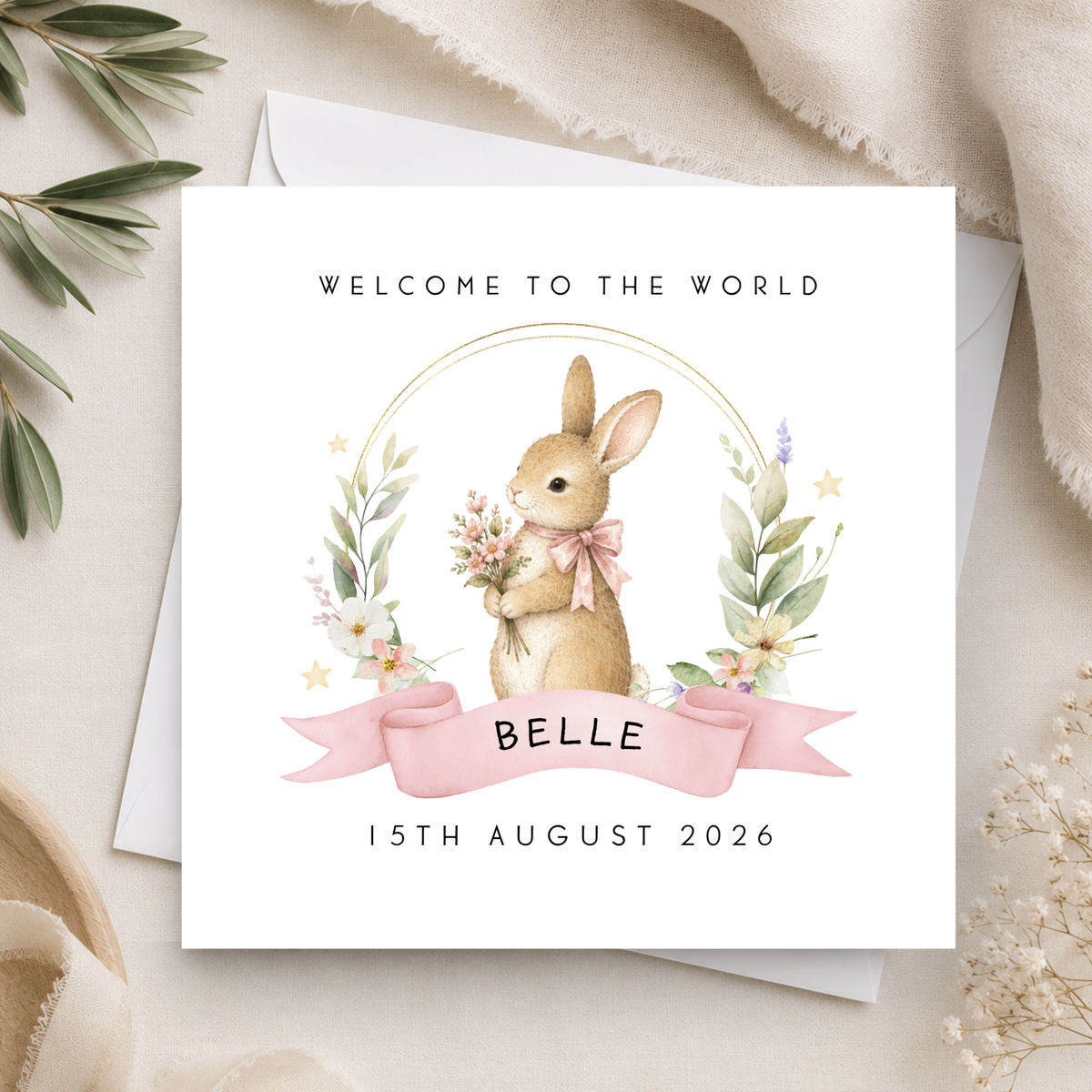 Bunny Rabbit New Baby Card For Little Girl