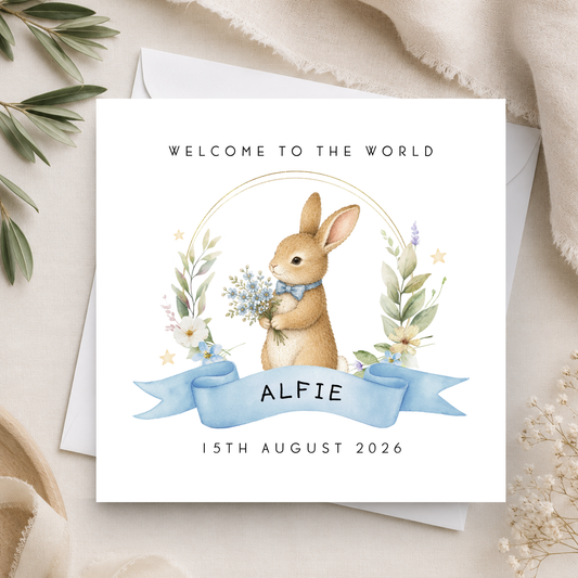 Woodland Bunny Rabbit New Baby Card