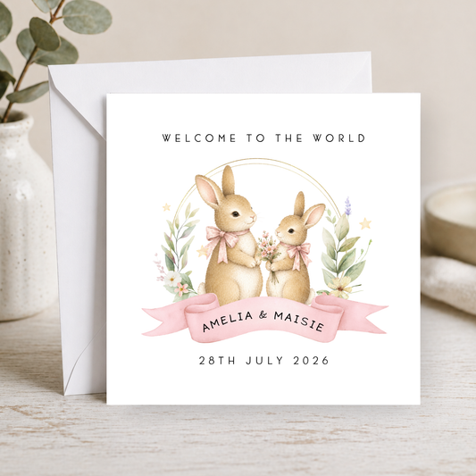 New Baby Card For Girl Twins