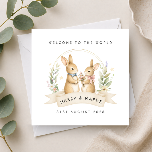 New Baby Card For Boy & Girl Twins
