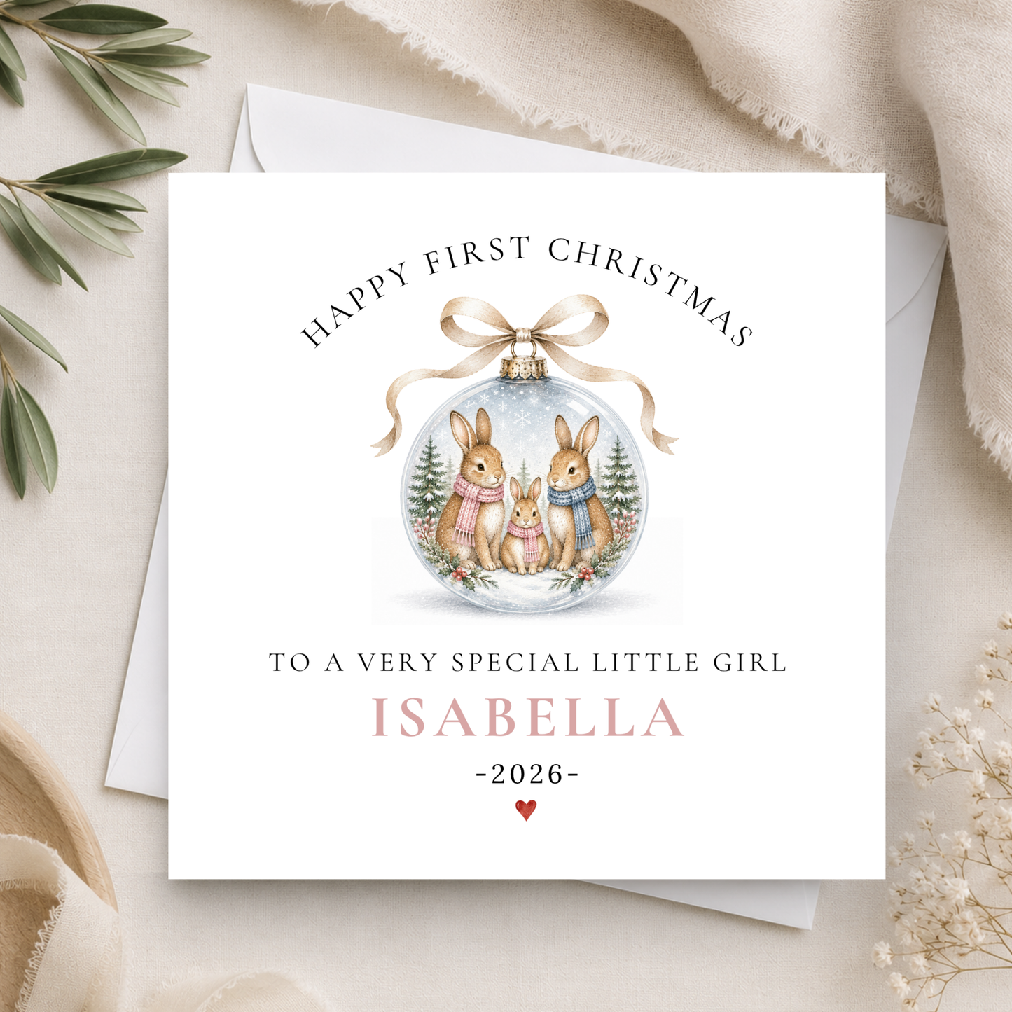 Bunny Rabbit Bauble First Christmas Card