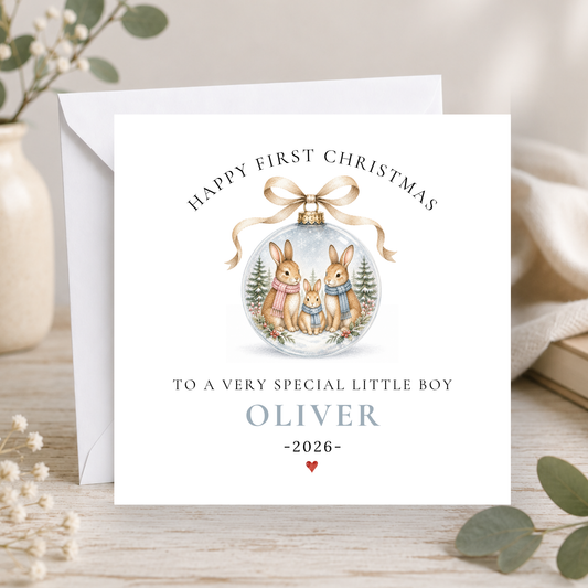 Bunny Rabbit Bauble First Christmas Card