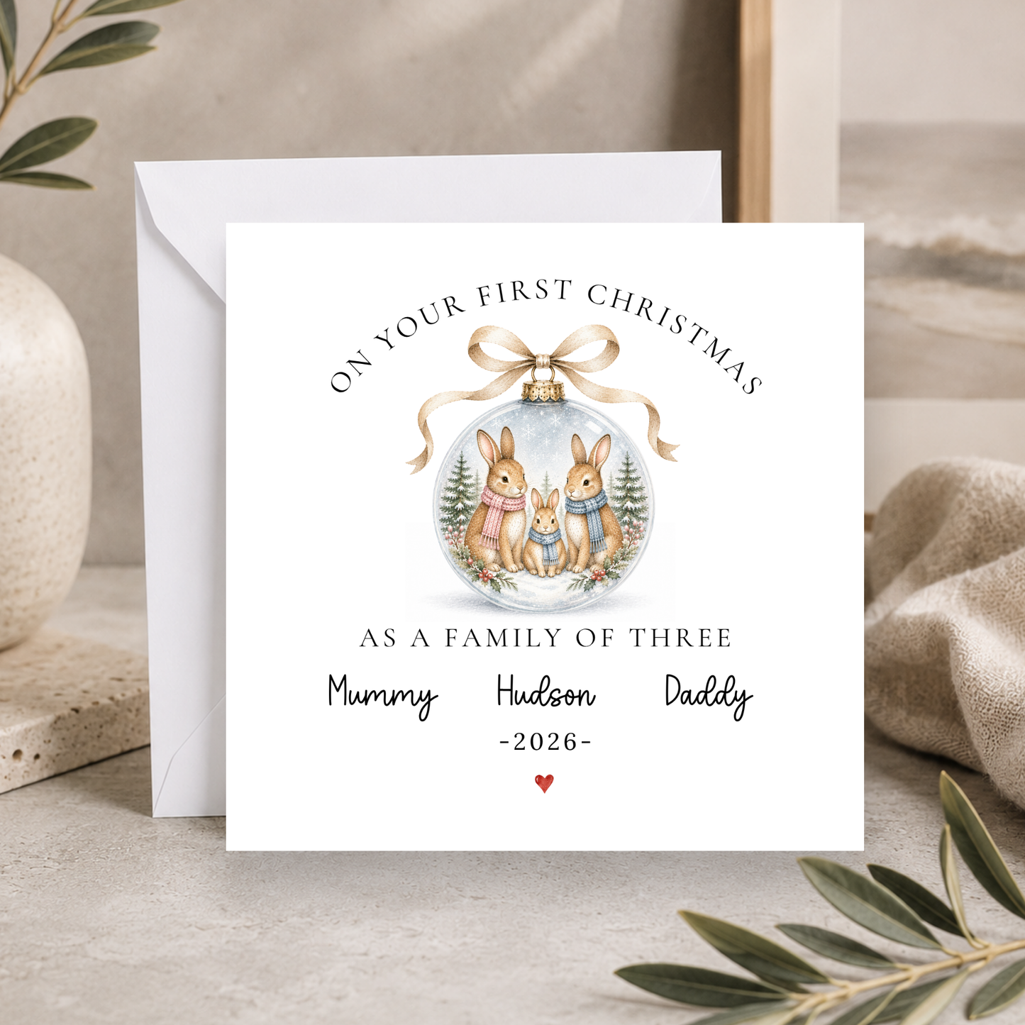Bunny Rabbit Christmas Card For New Parents