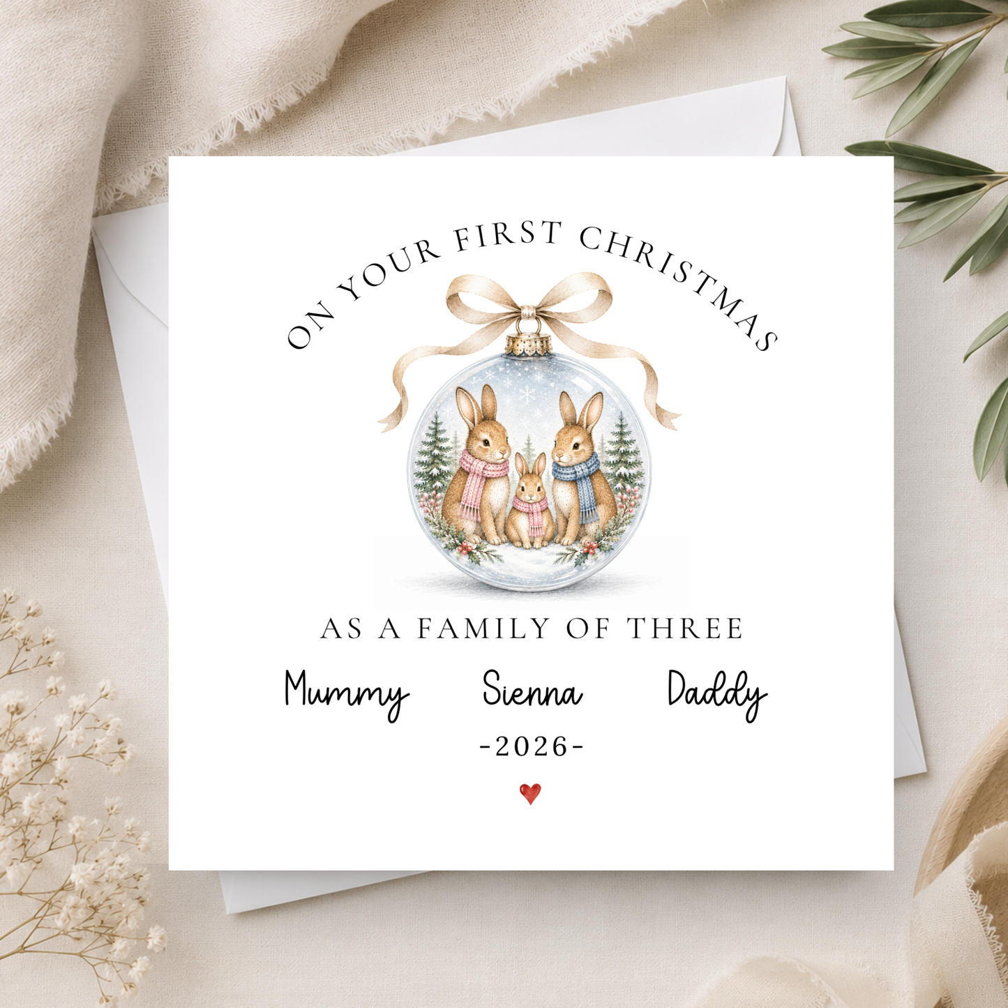 Bunny Rabbit Christmas Card For New Parents