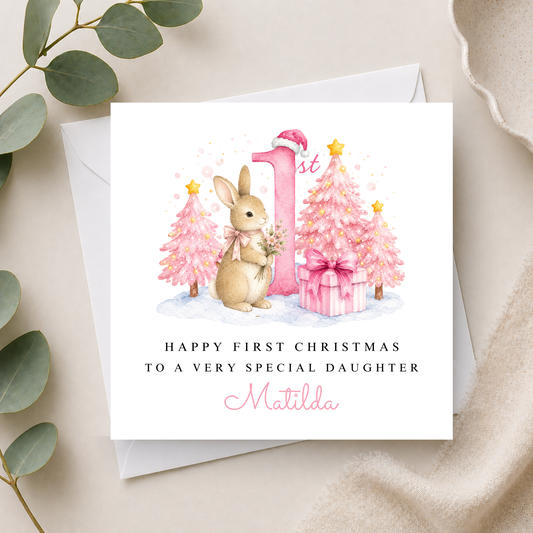 Bunny Rabbit First Christmas Card For A Little Girl