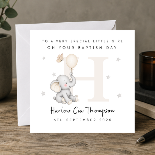 Elephant Baptism Card For Little Girl
