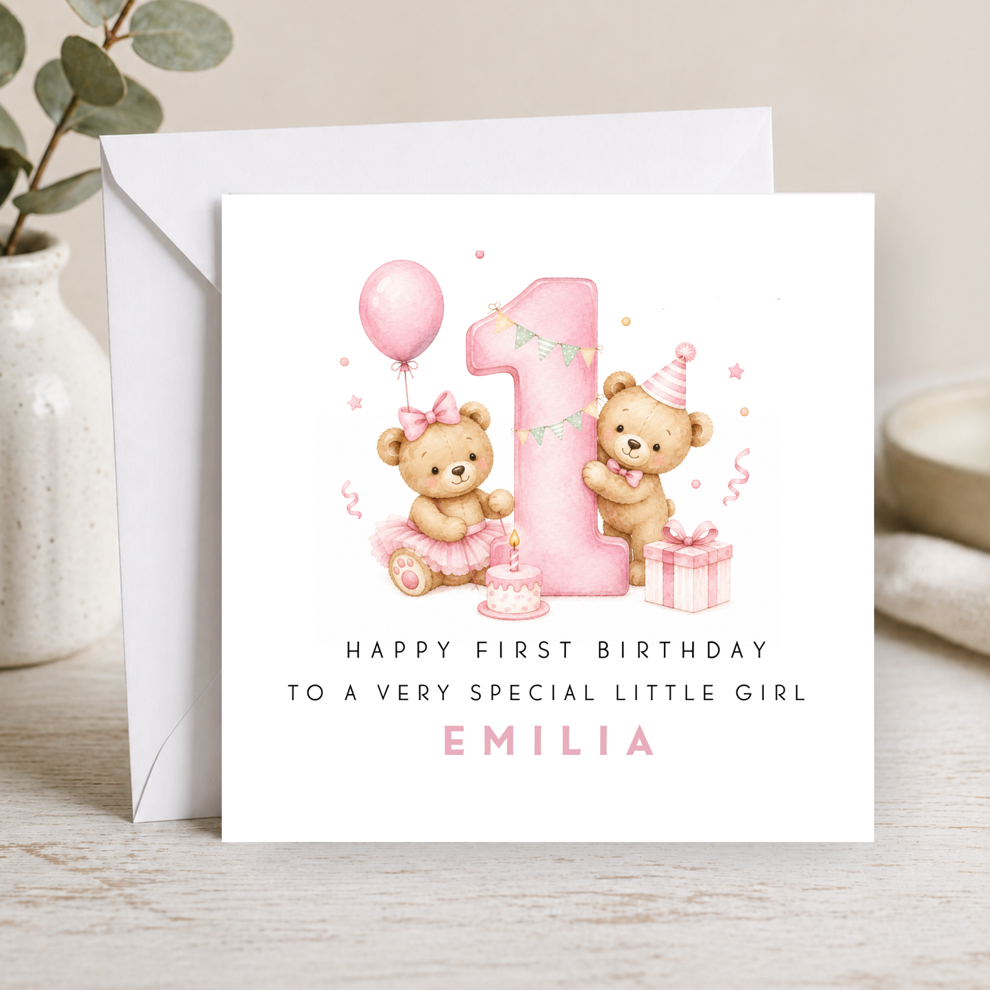Teddy Bear First Birthday Card
