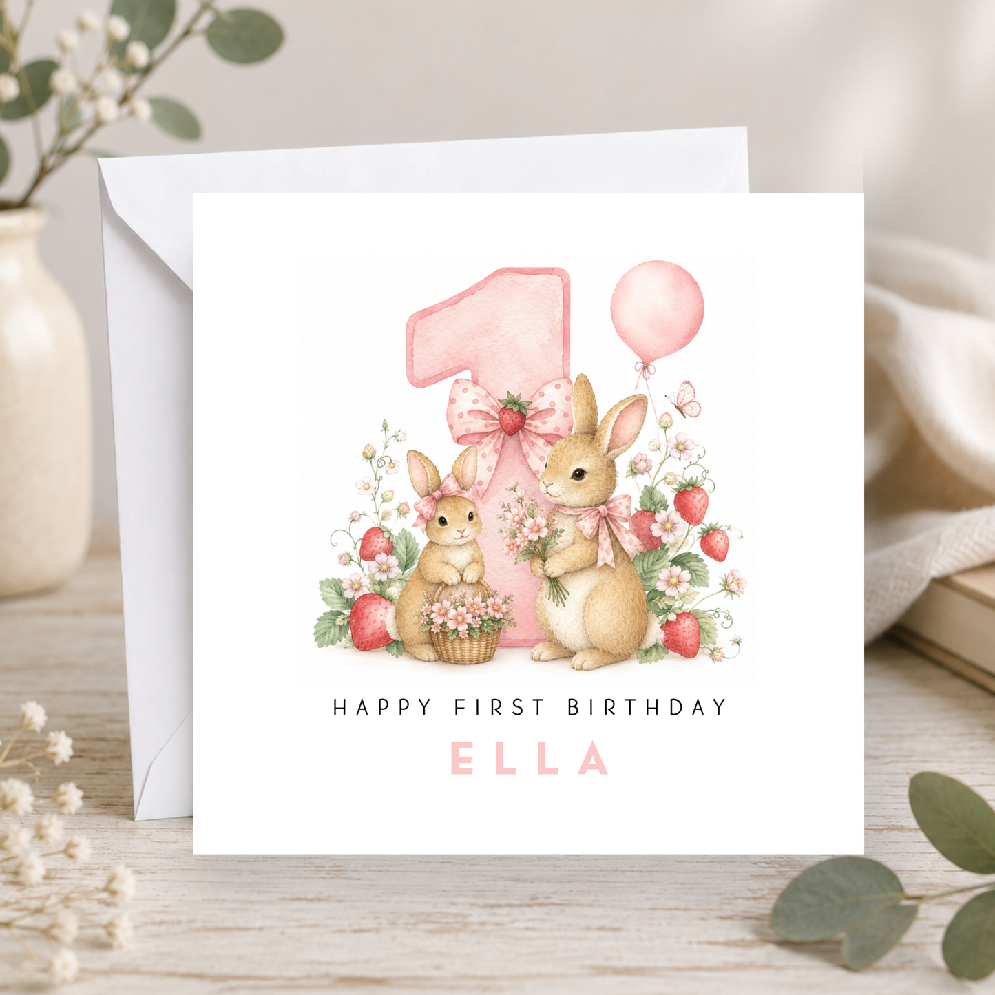 Bunny Rabbit First Birthday Card
