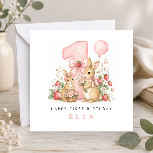 Bunny Rabbit First Birthday Card