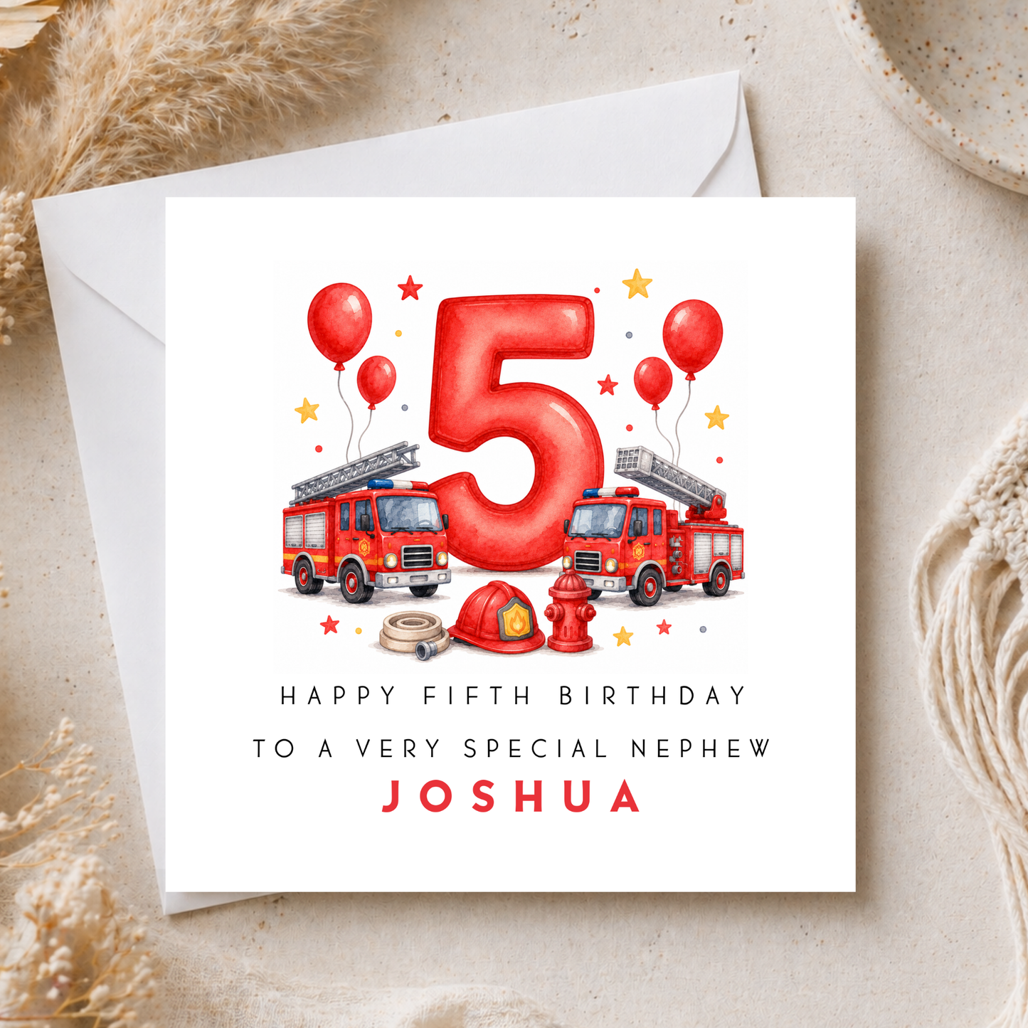 Fire Engine 5th Birthday Card
