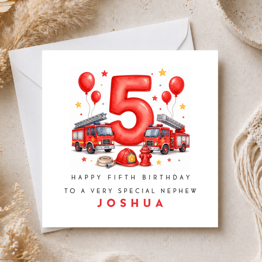 Fire Engine 5th Birthday Card
